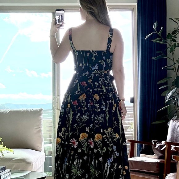 Floral Corset Midi Dress A-Line Wedding Guest Garden Party (Large) - Picture 7 of 8